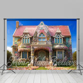 Fee Haus Bunt Blumen Draussen Ostern Hintergrund